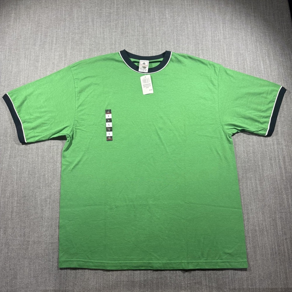 Foot Locker Shirt Mens Large Green Ringer Tee‎ Contrast Crew Neck Short Sleeve